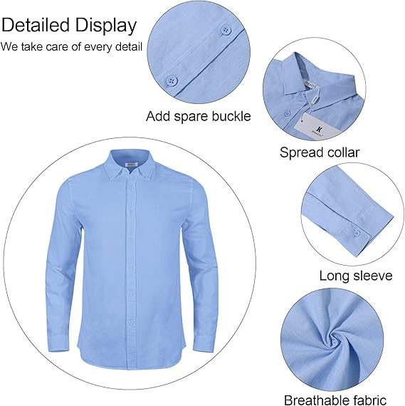 Camisas casuales de lino de algodón de manga larga para hombre, con botones, lisas, lisas, enrollables, para verano y playa